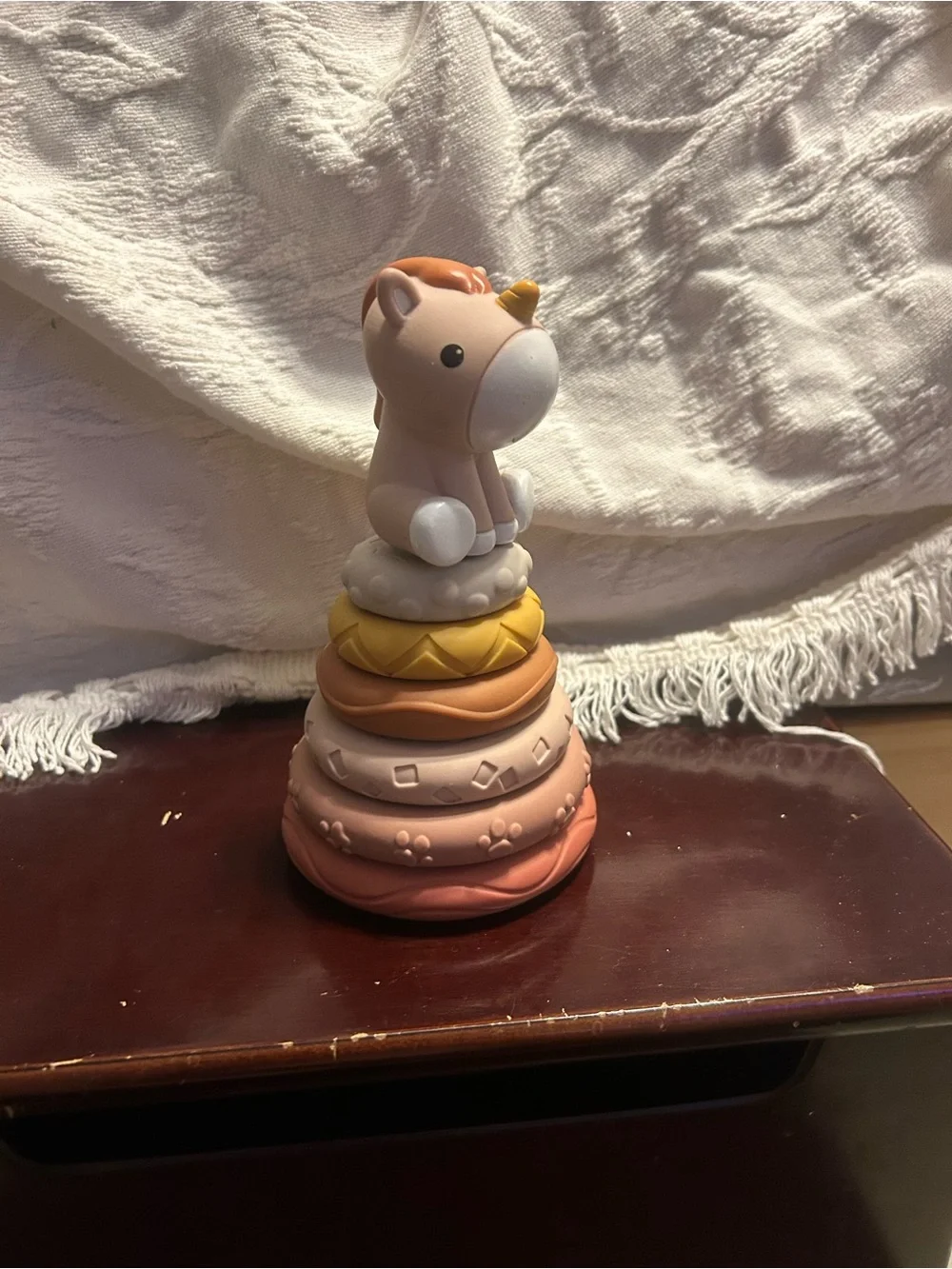 Unicorn Stacking Toy in Peach and Yellow - Soft Silicone Stacker Baby